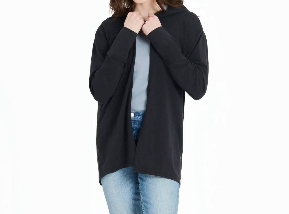 NEW LIFE IS GOOD dragon logo crusher flex hooded cardigan in true black